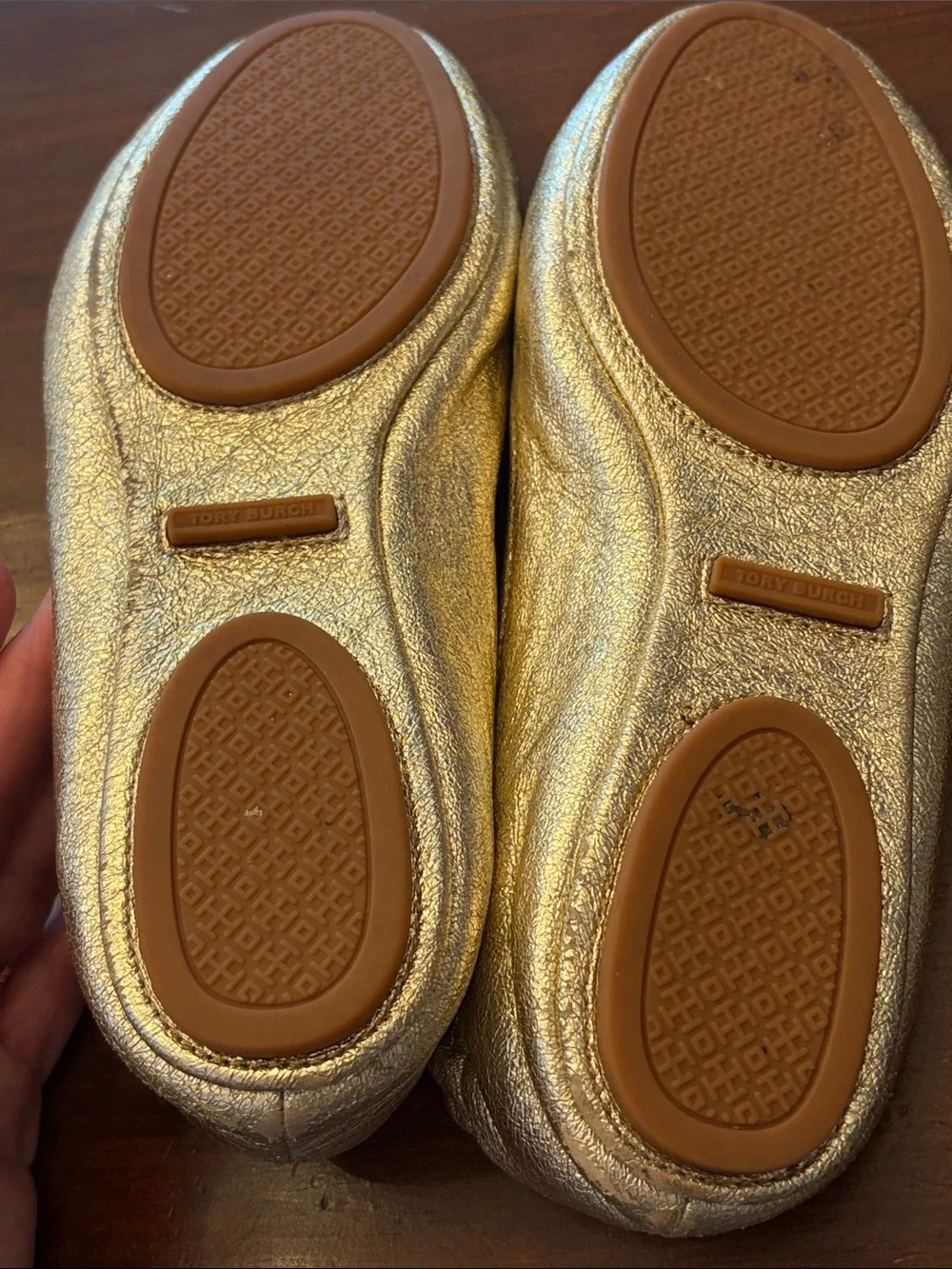 Tory Burch Metallic Gold Logo Ballet Flats
